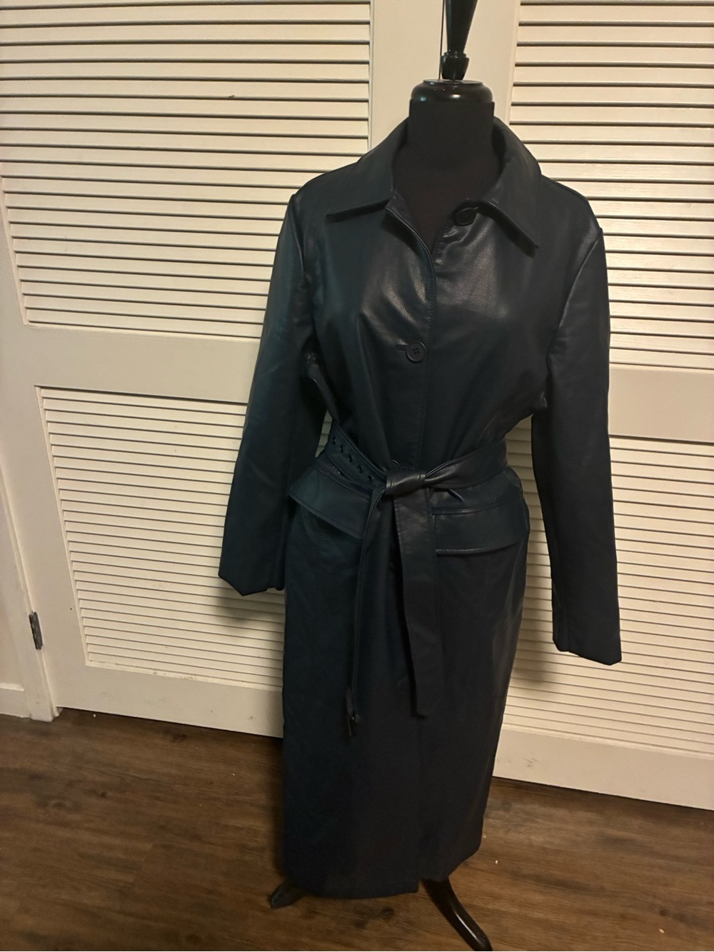 Rebecca Minkoff Dark Navy Leather Trench Coat with Belt
